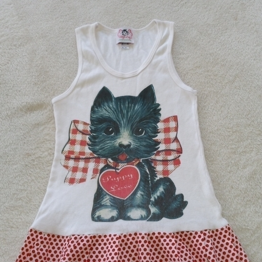 Girls Valentines Red & White Polka Dot Tank Top Puppy Love Sundress - Picture 4 of 9